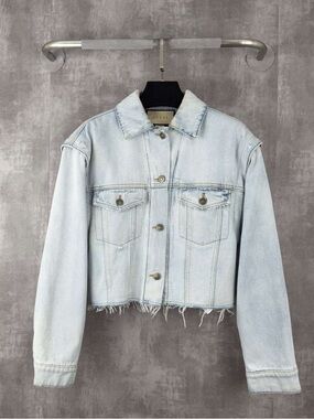 Gucci Blue Denim Jacket with Red and Cream Check Lining